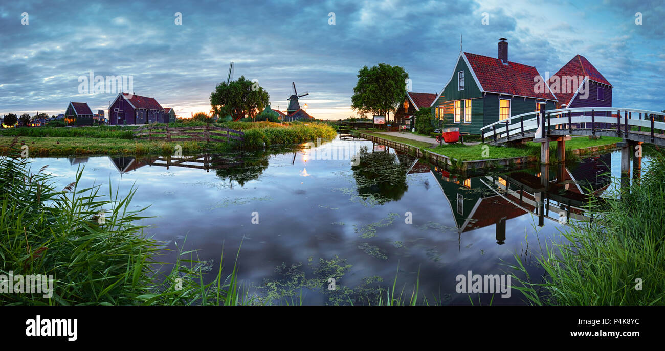 Panoramic view of netherlands rural landscape at night Stock Photo
