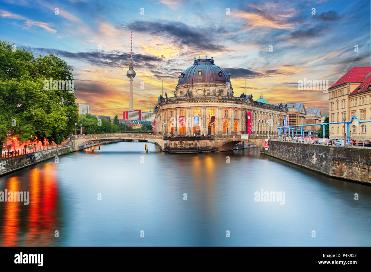 Museum island on Spree river and Alexanderplatz TV tower in center of Berlin, Germany Stock Photo