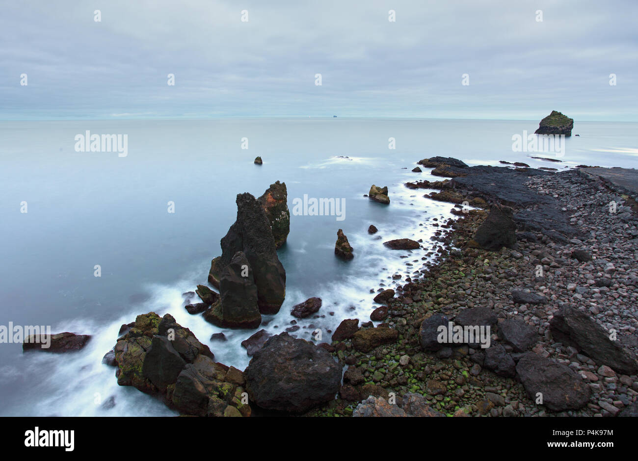 Sharp coastal rocks on the south west point of Iceland, Reykjanes Stock Photo