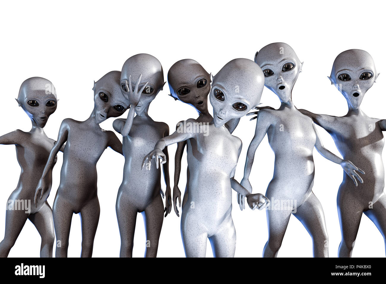 huge group of gray aliens isolated on white background 3d illustration Stock Photo