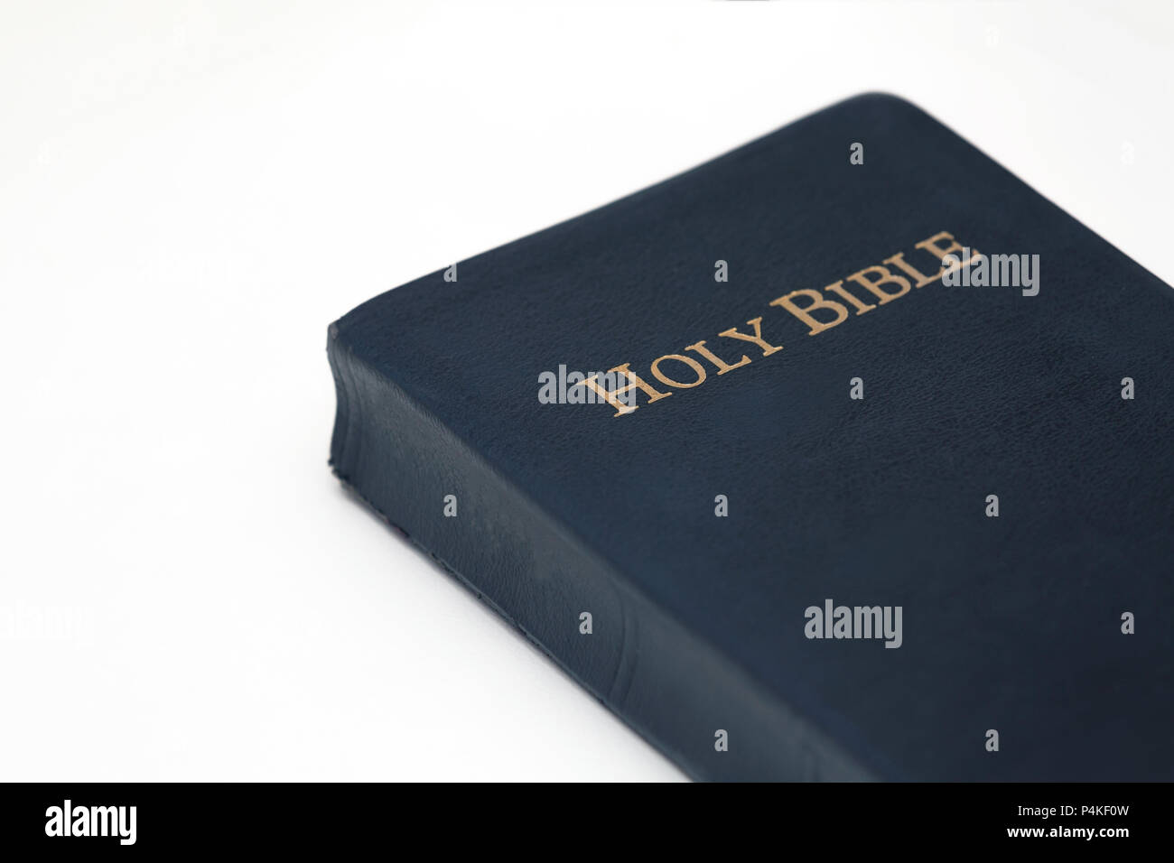 Top View of Holy Bible on White Platform Stock Photo