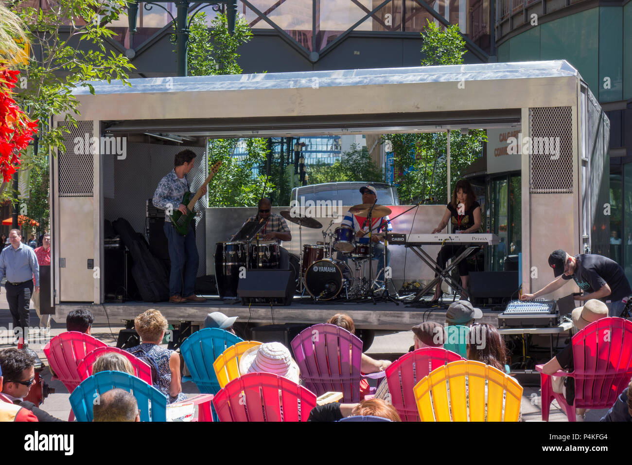 The Tricia Edward Quartet, Jazz YYC Summer Festival, Stephen Avenue, downtown Calgary, Alberta, Canada. Stock Photo