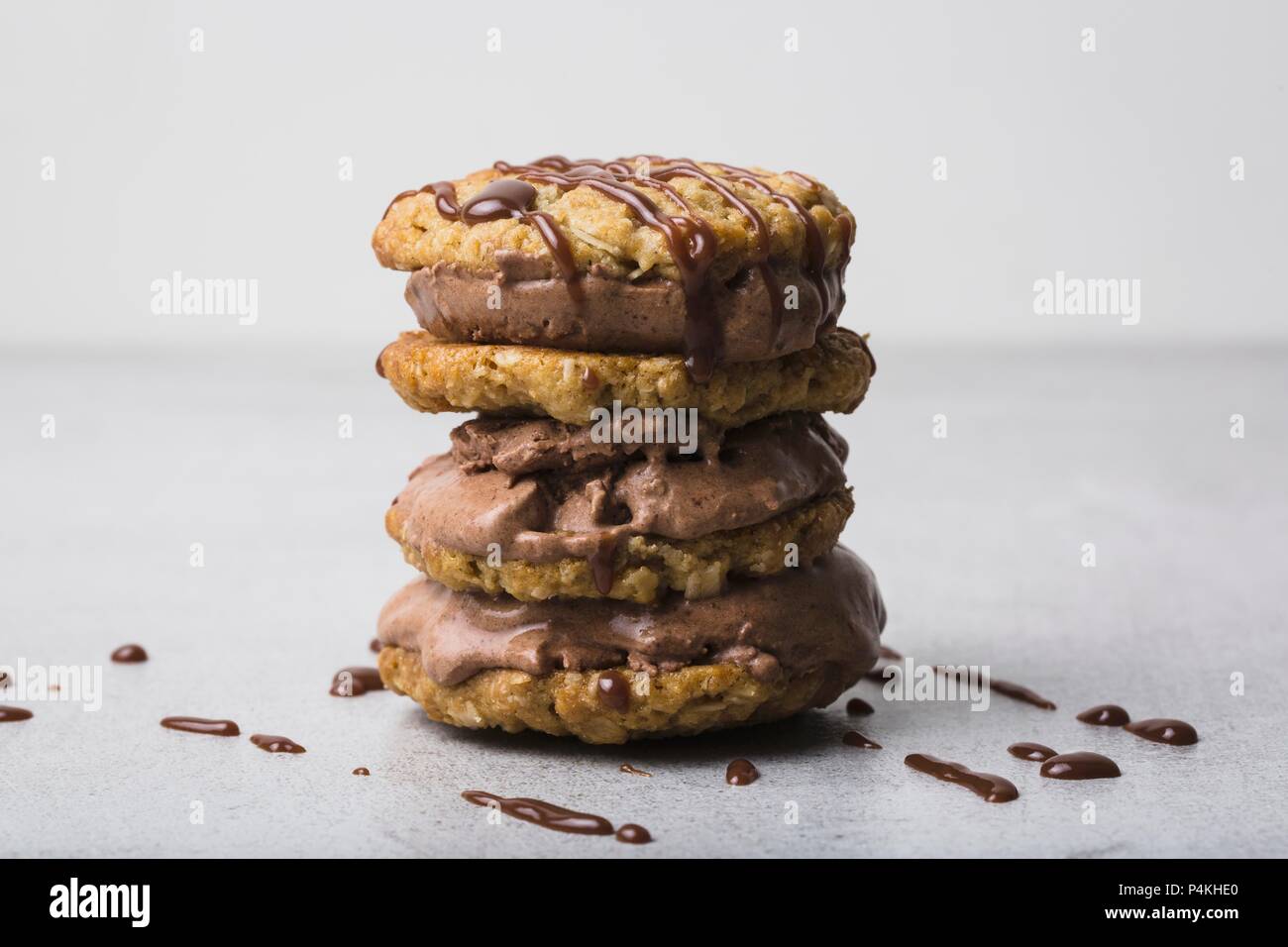 Oat cookie and chocolate ice cream sandwich Stock Photo