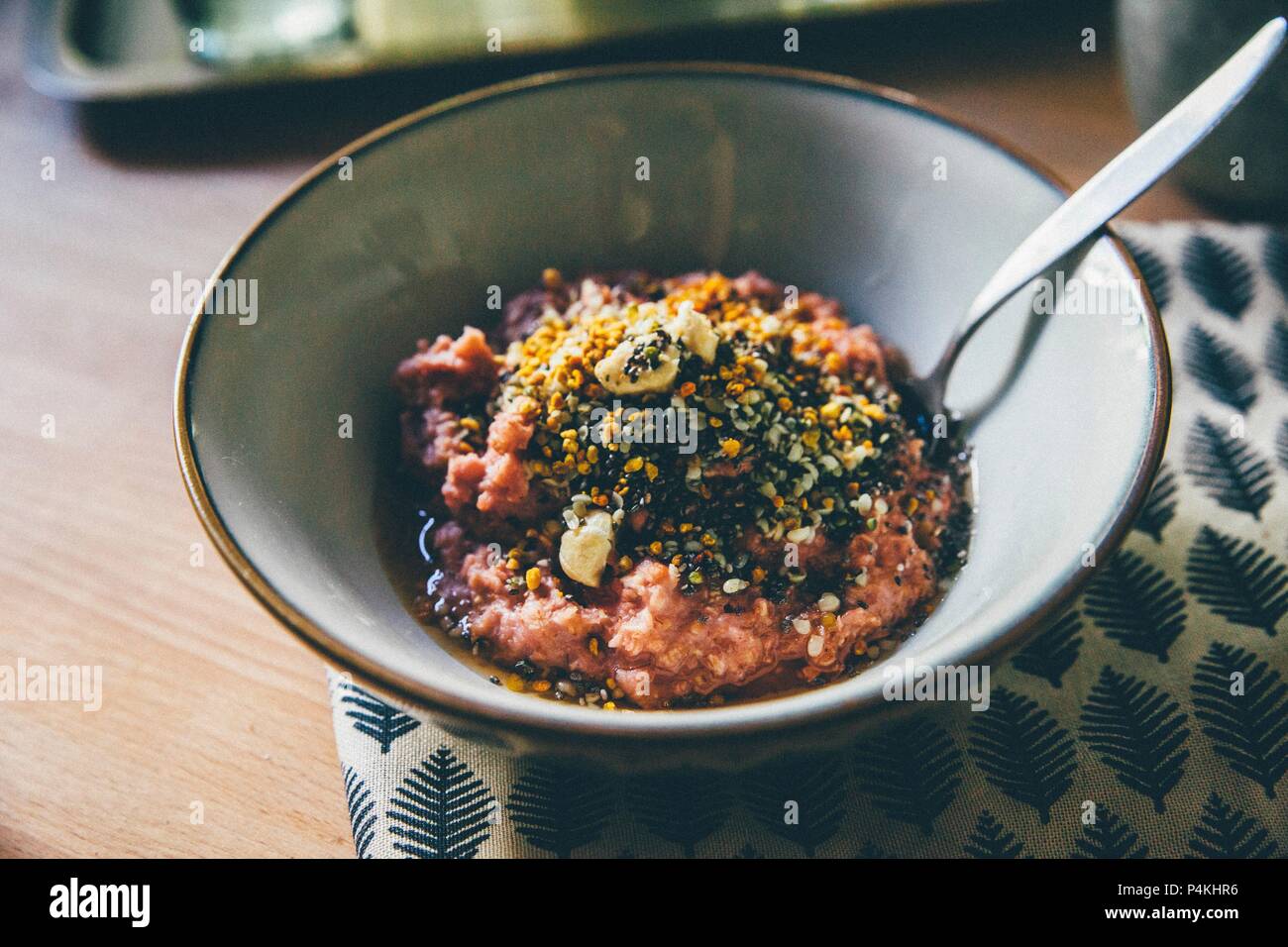 Strawberry oats with cashew nuts and honey Stock Photo Alamy