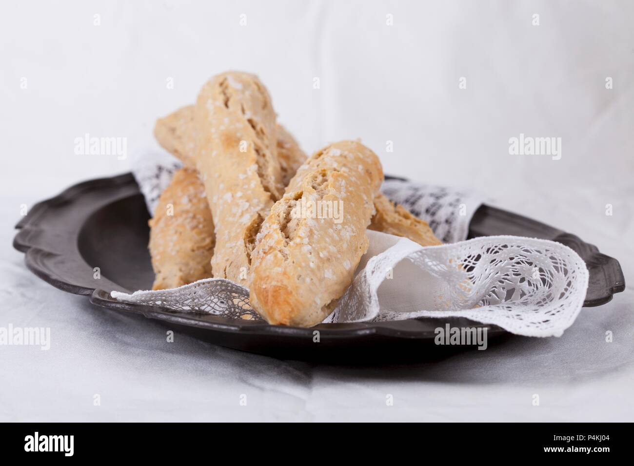Spelt salt sticks in a bowl Stock Photo