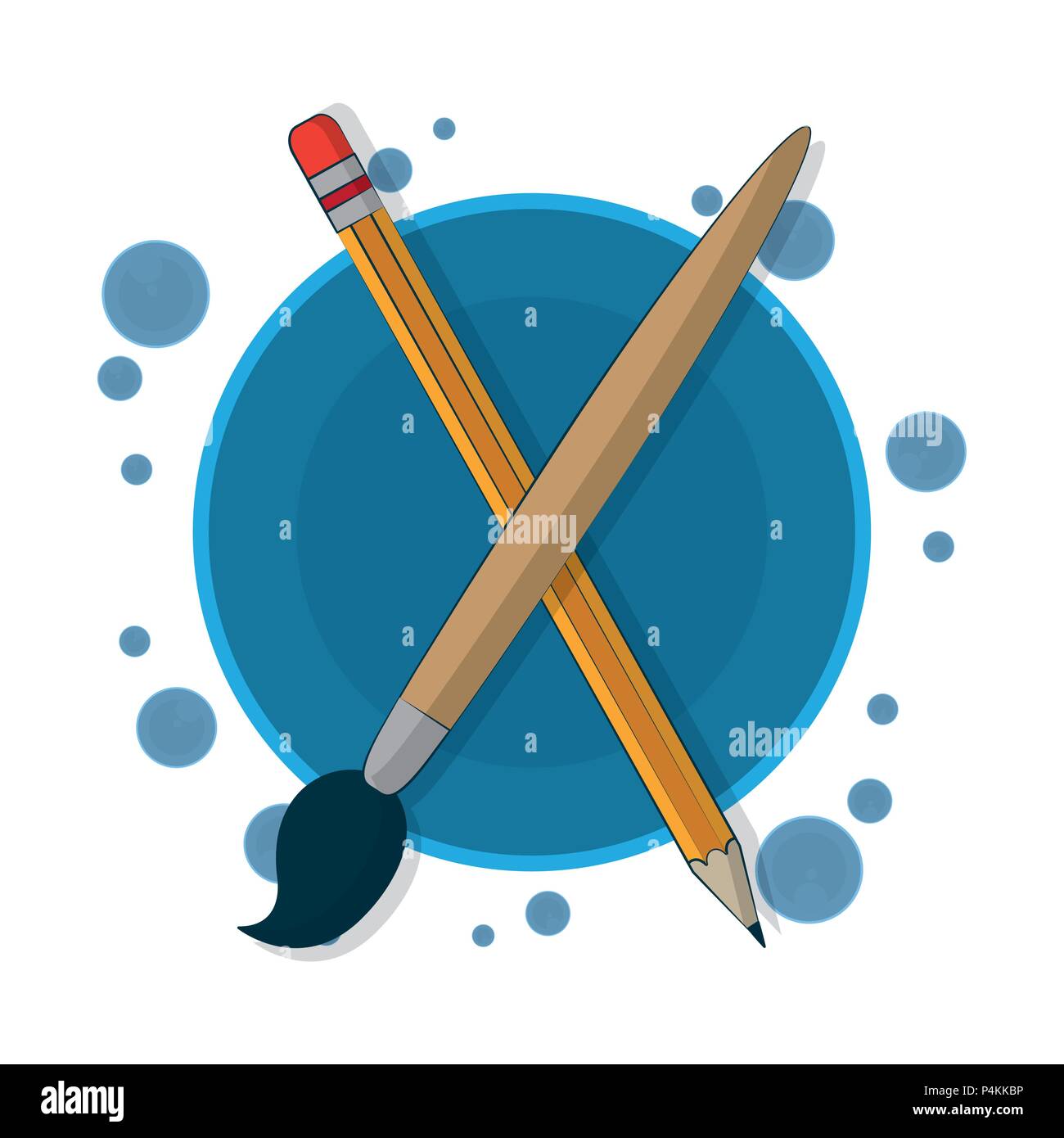 Paint brush and pencil crossed vector illustration graphic design Stock