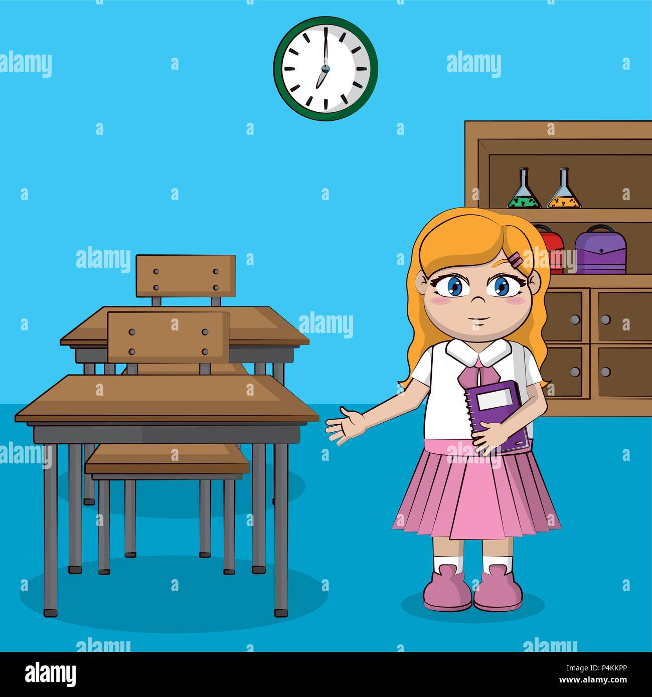 Cute student girl at classroom cartoon vector illustration graphic design  Stock Vector Image & Art - Alamy