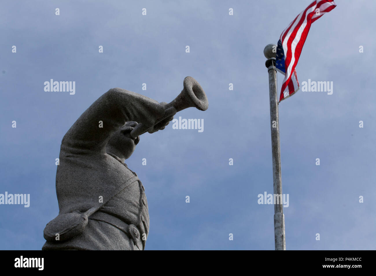 153rd PA Infantry Monument & 17th CT Infantry Flagpole. Stock Photo