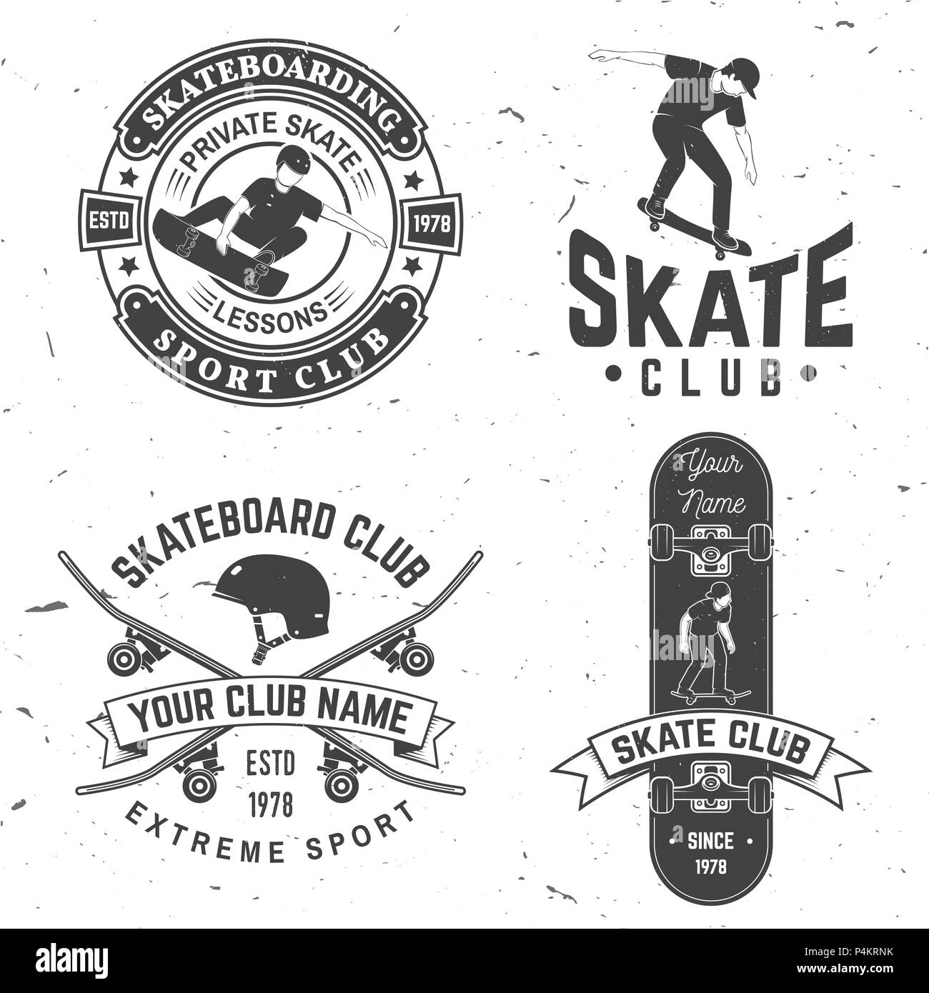Set of Skateboard club badges. Vector illustration. For skate club emblems,  signs and t-shirt design. Vintage typography design with skateboards, skate  truck and helmet. Extreme sport Stock Vector Image & Art -