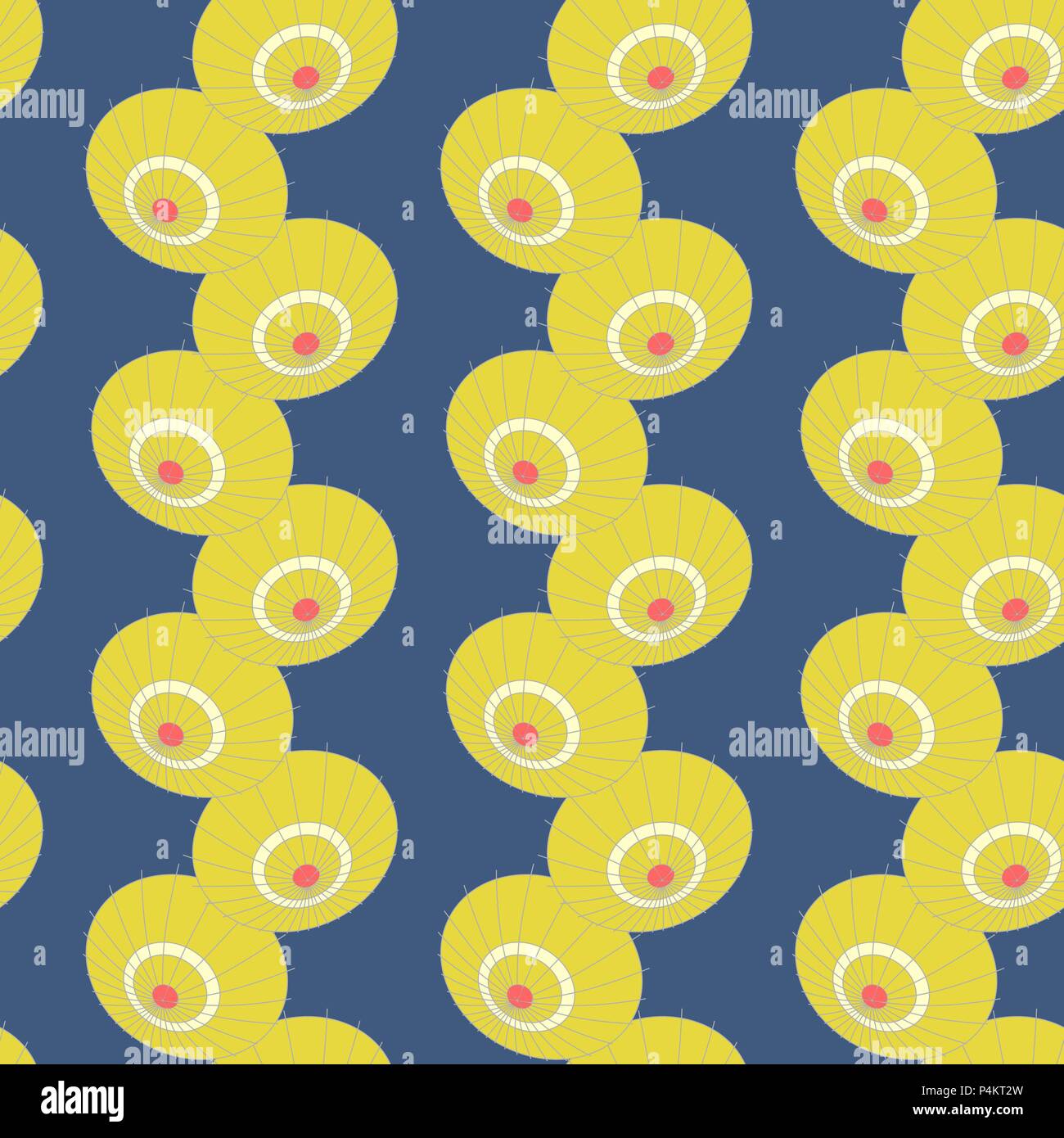 Vector seamless pattern with lines japan umbrellas on black Stock Vector