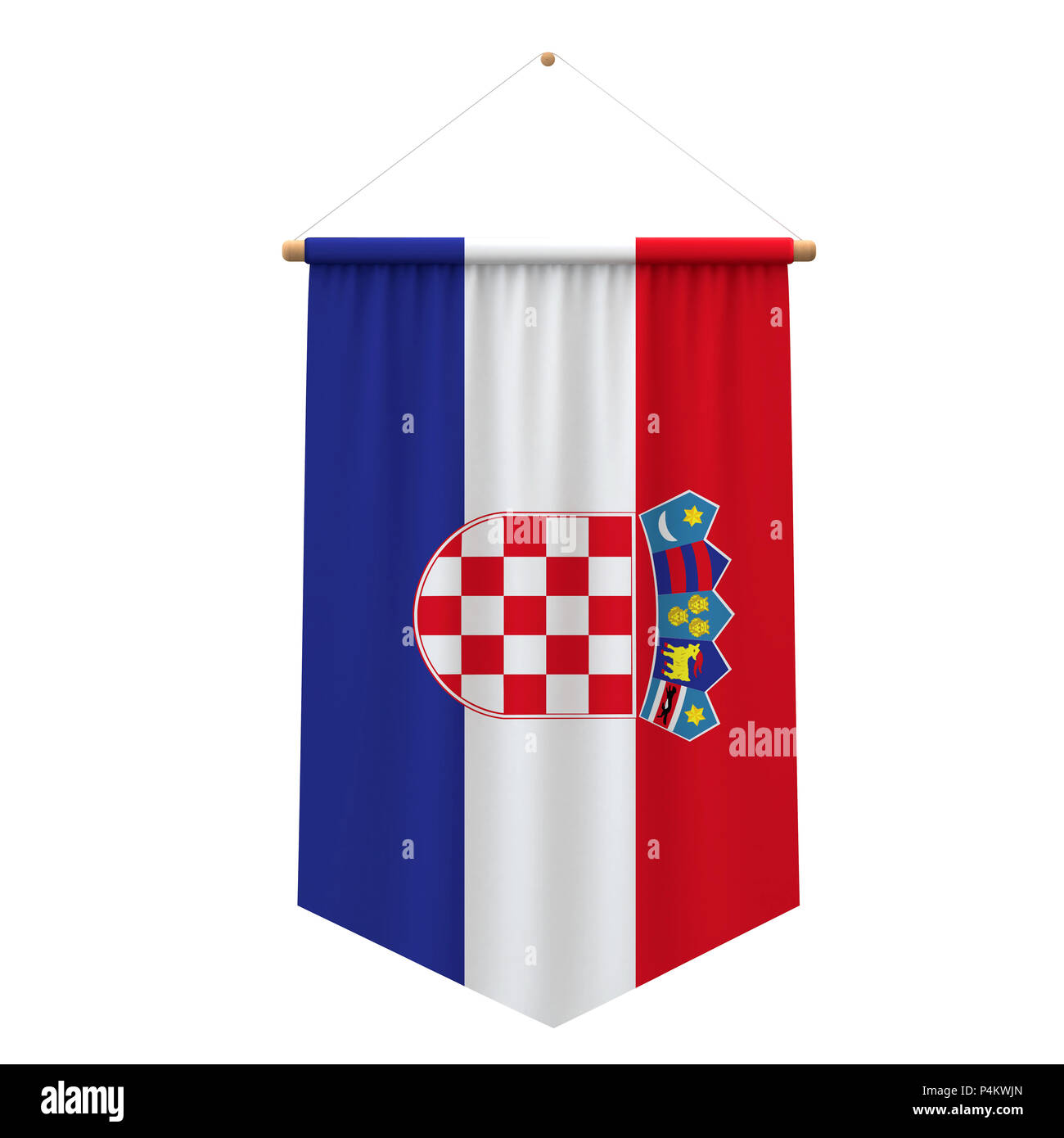 Croatia flag cloth hanging banner. 3D Rendering Stock Photo