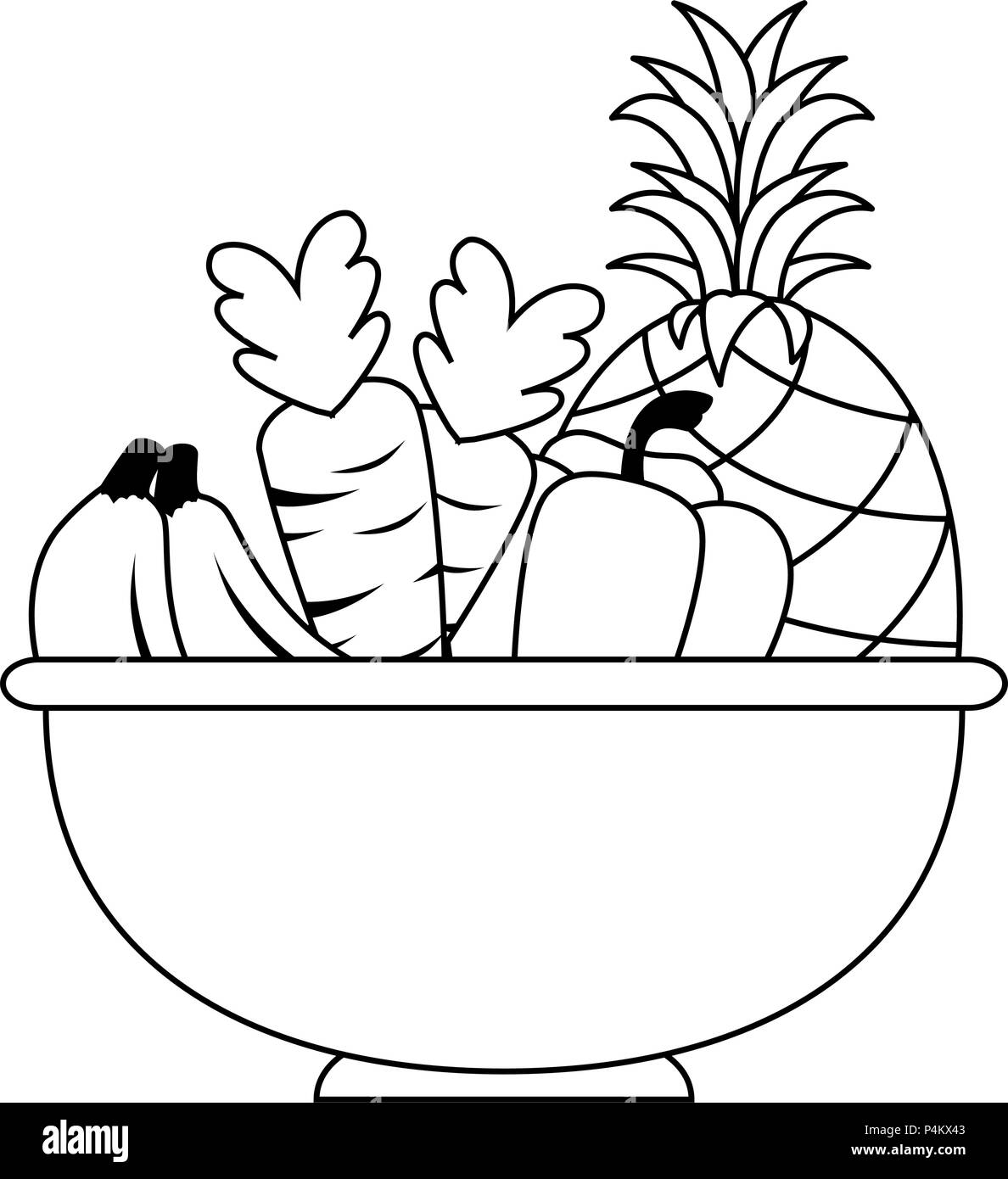 bowl with fruits and vegetables vector illustration design Stock Vector