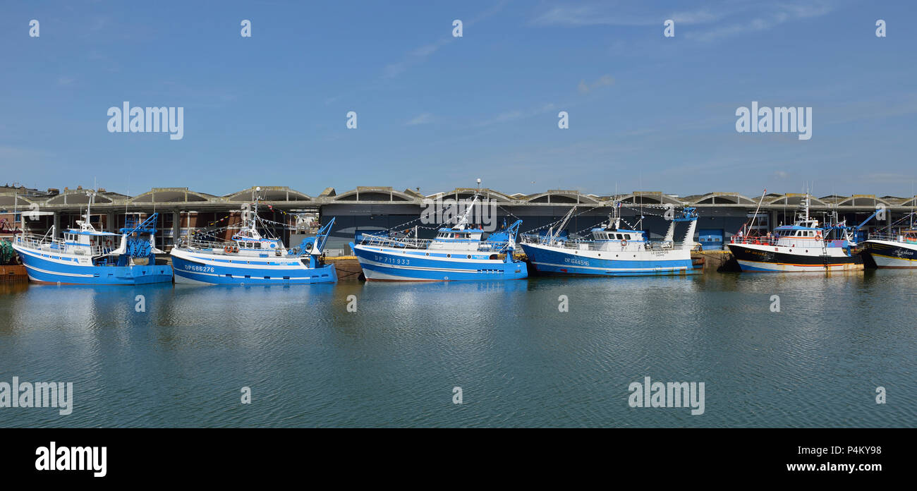 Fishing fleet  decked with bunting for the Festival of the Sea, Dieppe, Normandy, France Stock Photo