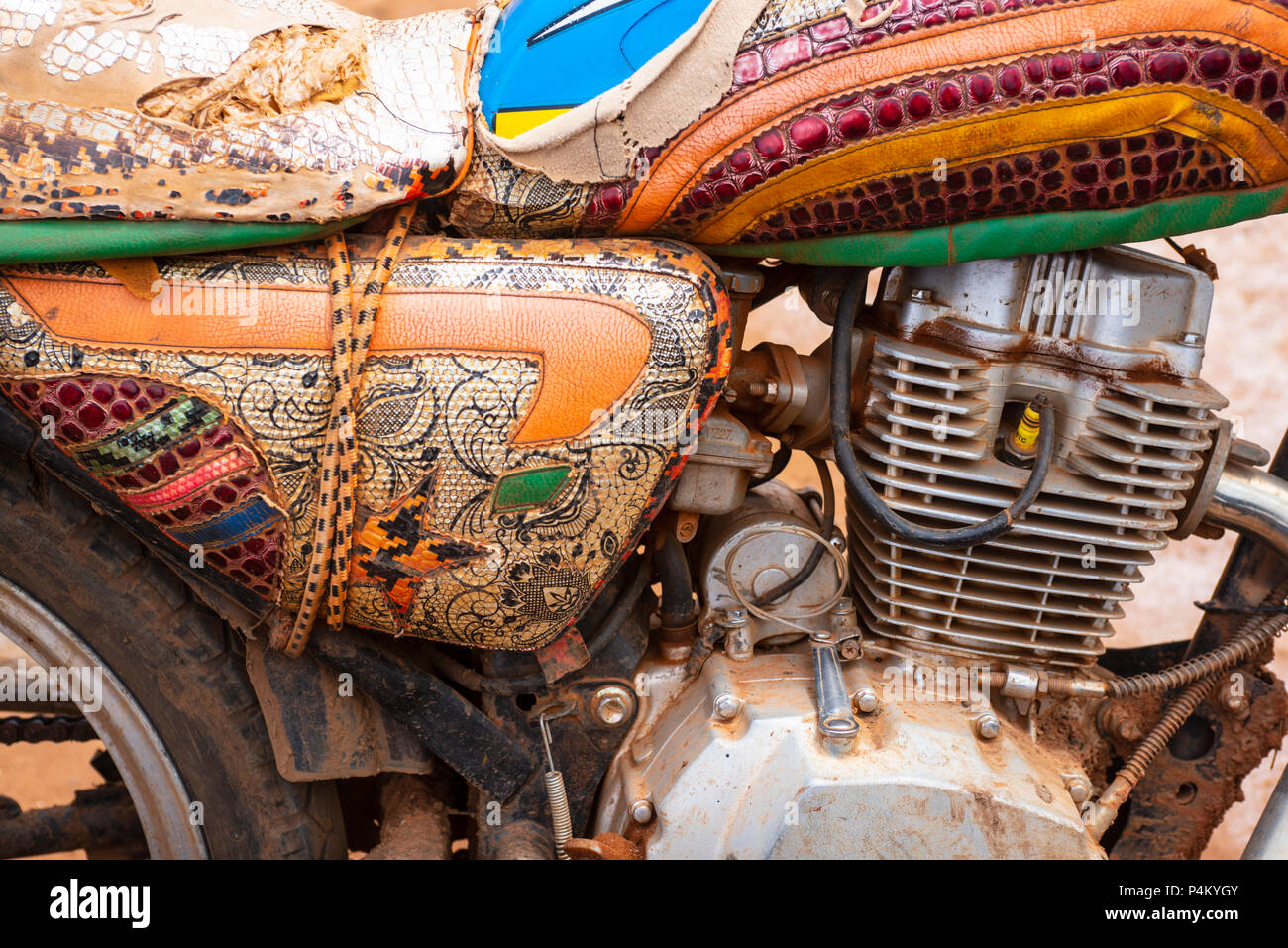 decorated motorcycle in Ntue, Cameroon Stock Photo