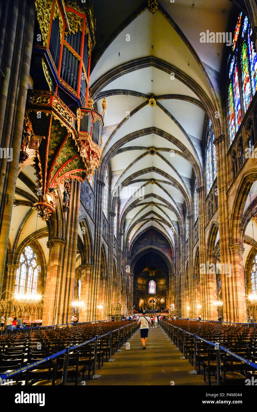 Inside Notre Dame Cathedral, Strasbourg, Alsace, France. Stock Photo