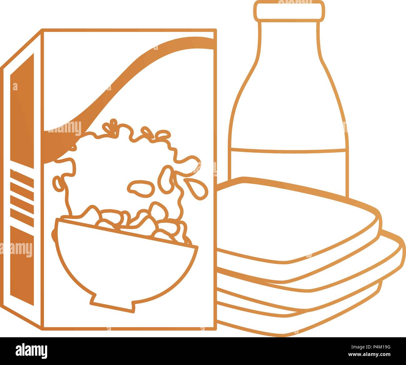 cereal box with bread and milk bottle Stock Vector