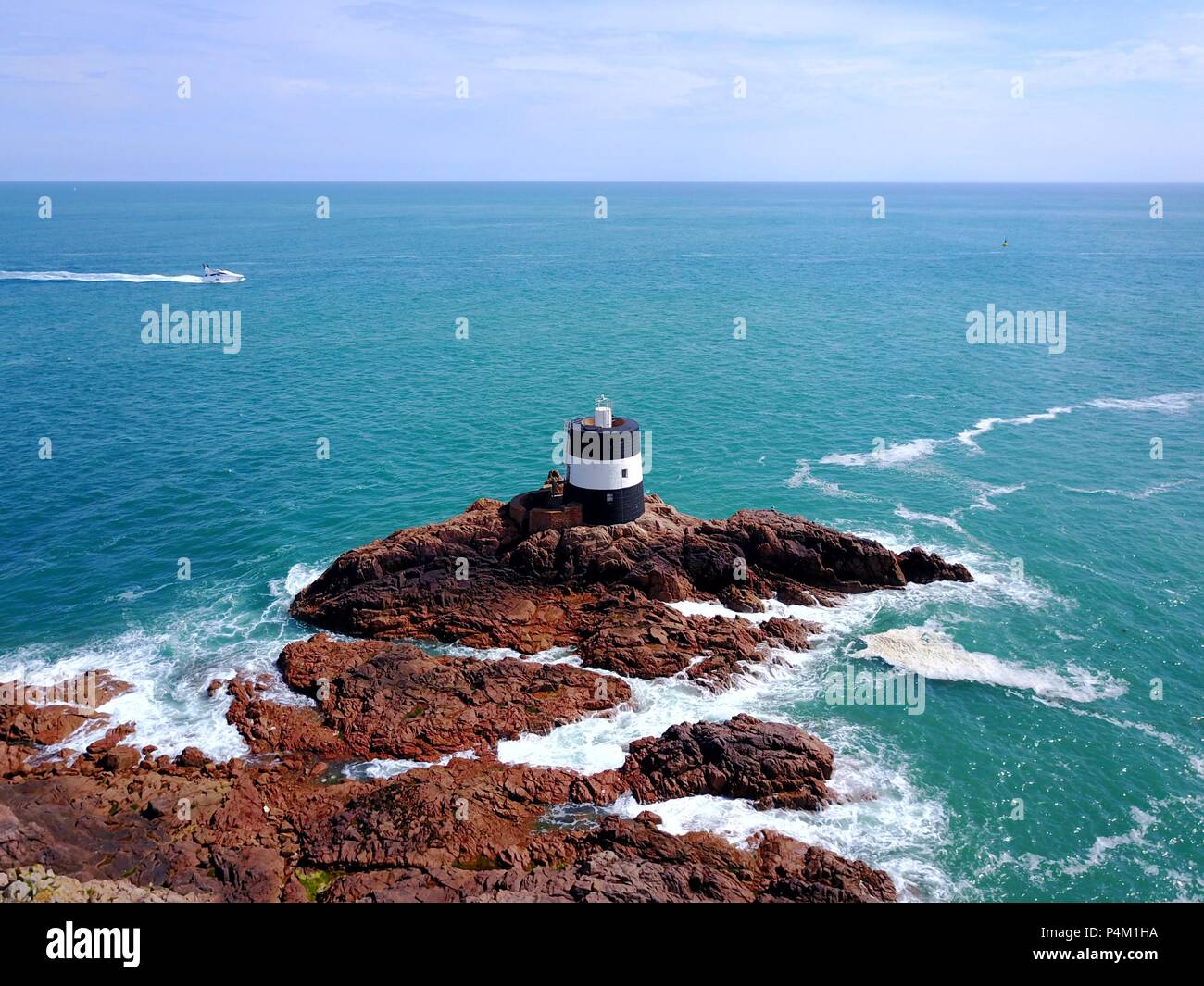 Aerial view of Noirmont Point Lighthouse, Jersey Stock Photo