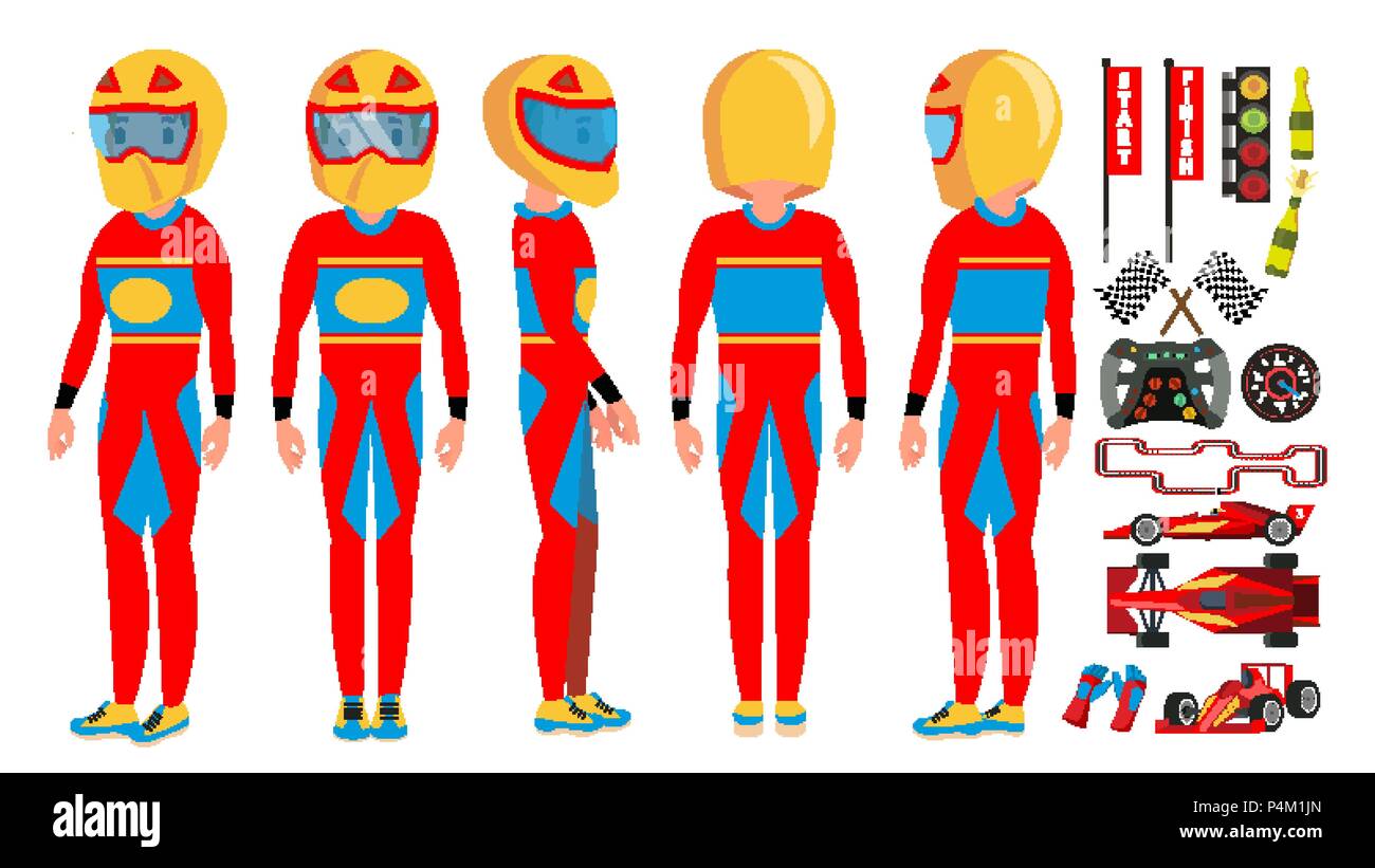 Sport Car Racer Male Vector. Modern Driver. Isolated Flat Cartoon ...