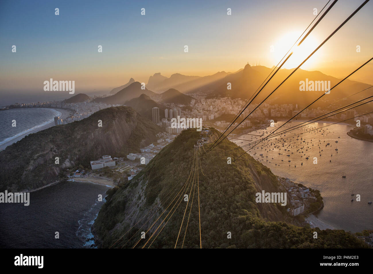 Sundown Brazil, Rio de Janeiro, Botafogo, Copacabana from Sugarloaf Mountain Stock Photo