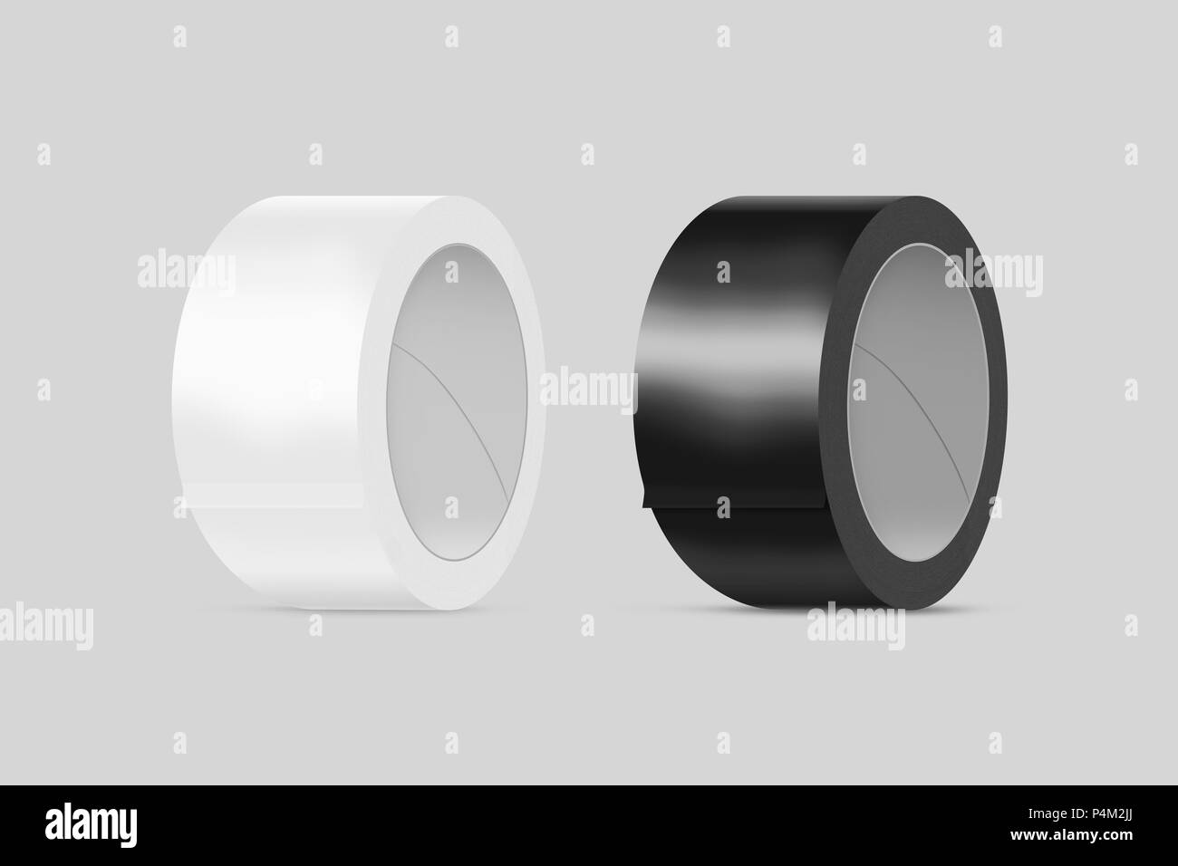 Blank white and black duct adhesive tape mockup, clipping path, 3d illustration. Sticky scotch roll design mock up. Clear glue tape template. Packing  Stock Photo