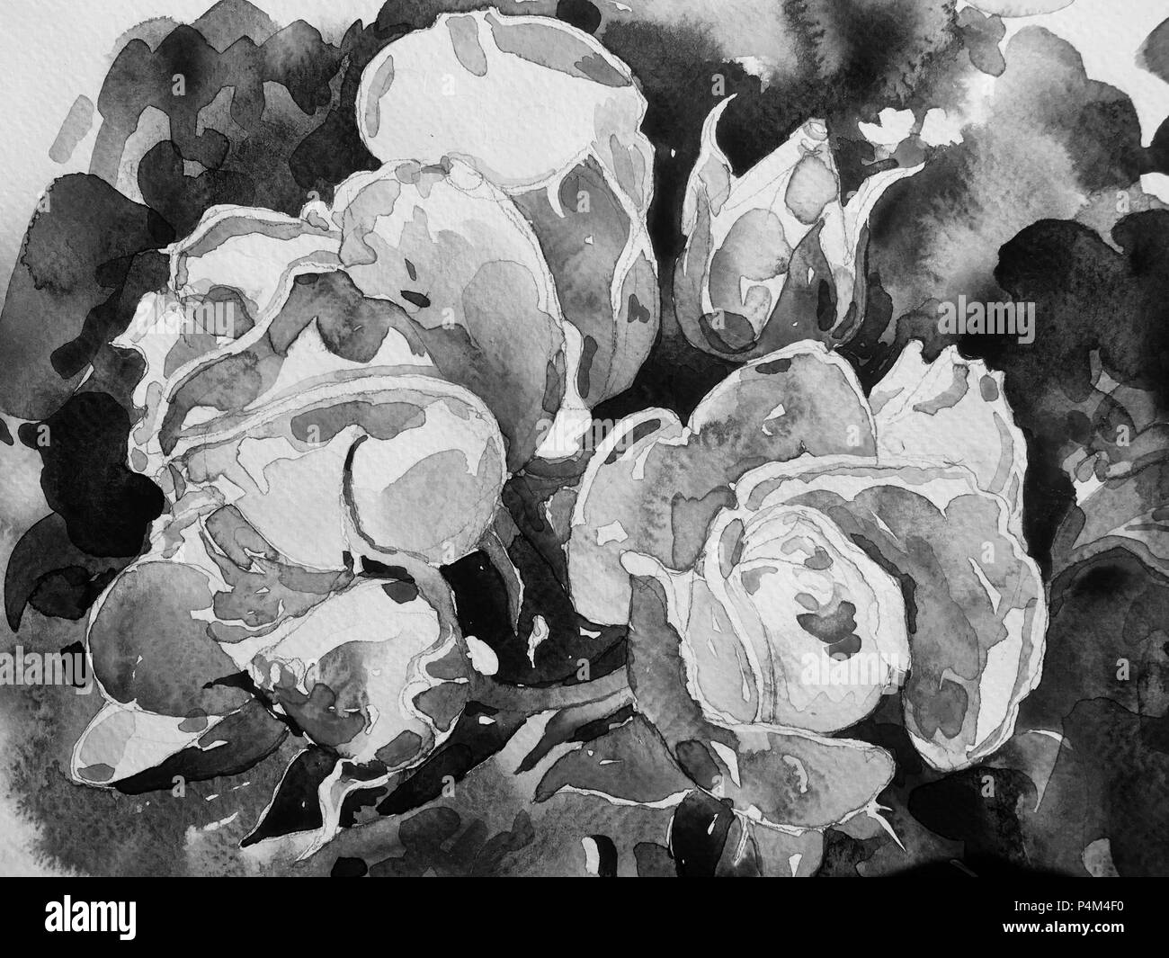 Black And White Hand Painting Watercolor Pose Stock Photo Alamy