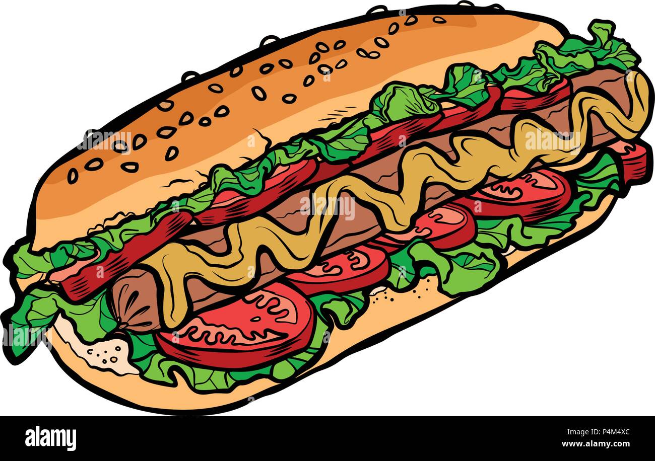 hot dog isolated on white background. Pop art retro vector