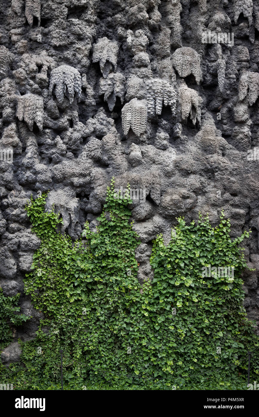 Dripstone wall made of stalactite-like rocks in Prague, Czechia Stock Photo