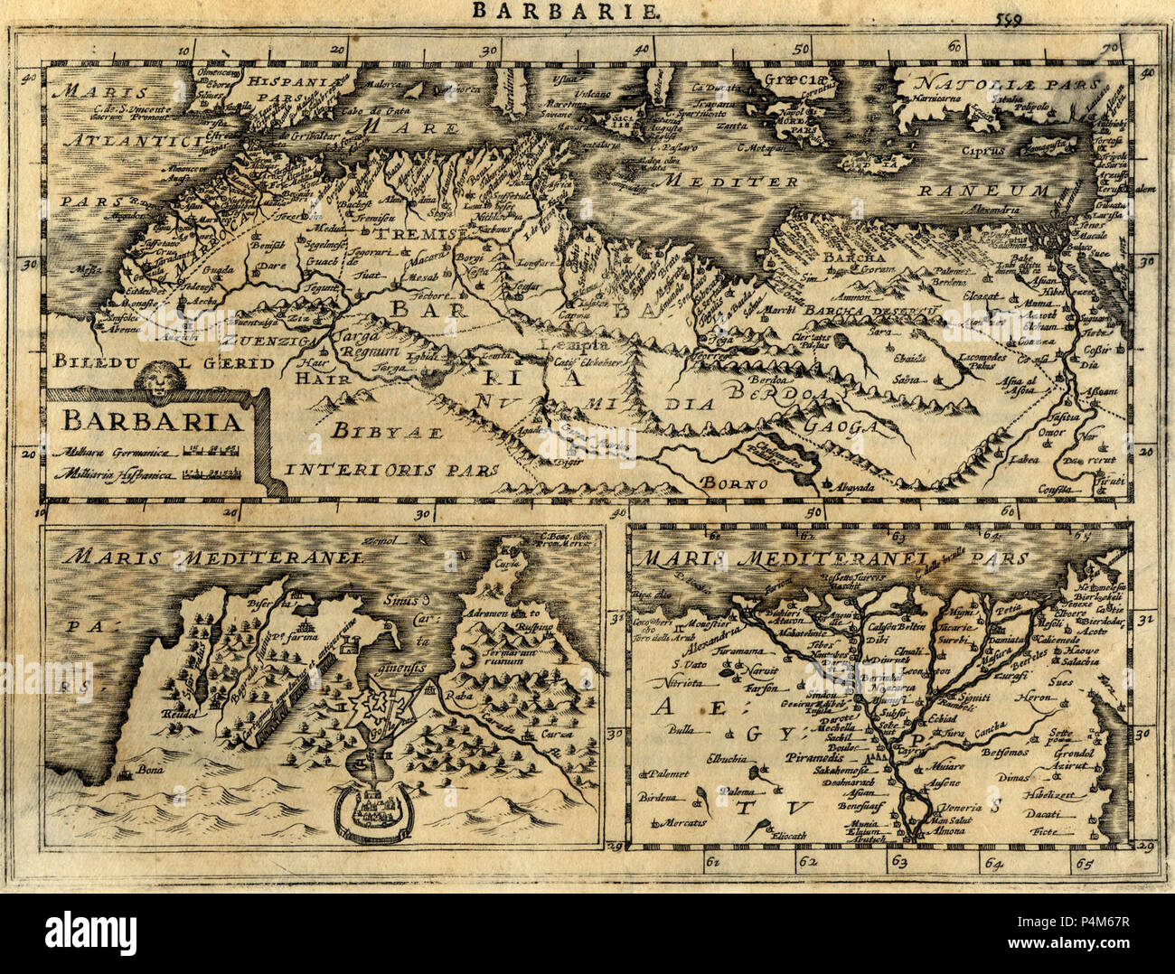 1630 barbarie mercator.. carte ancienne / old map - Barbarie (Maroc,  Algeria, Tunisie, Lybia) - Mercator - 1630 Stock Photo - Alamy