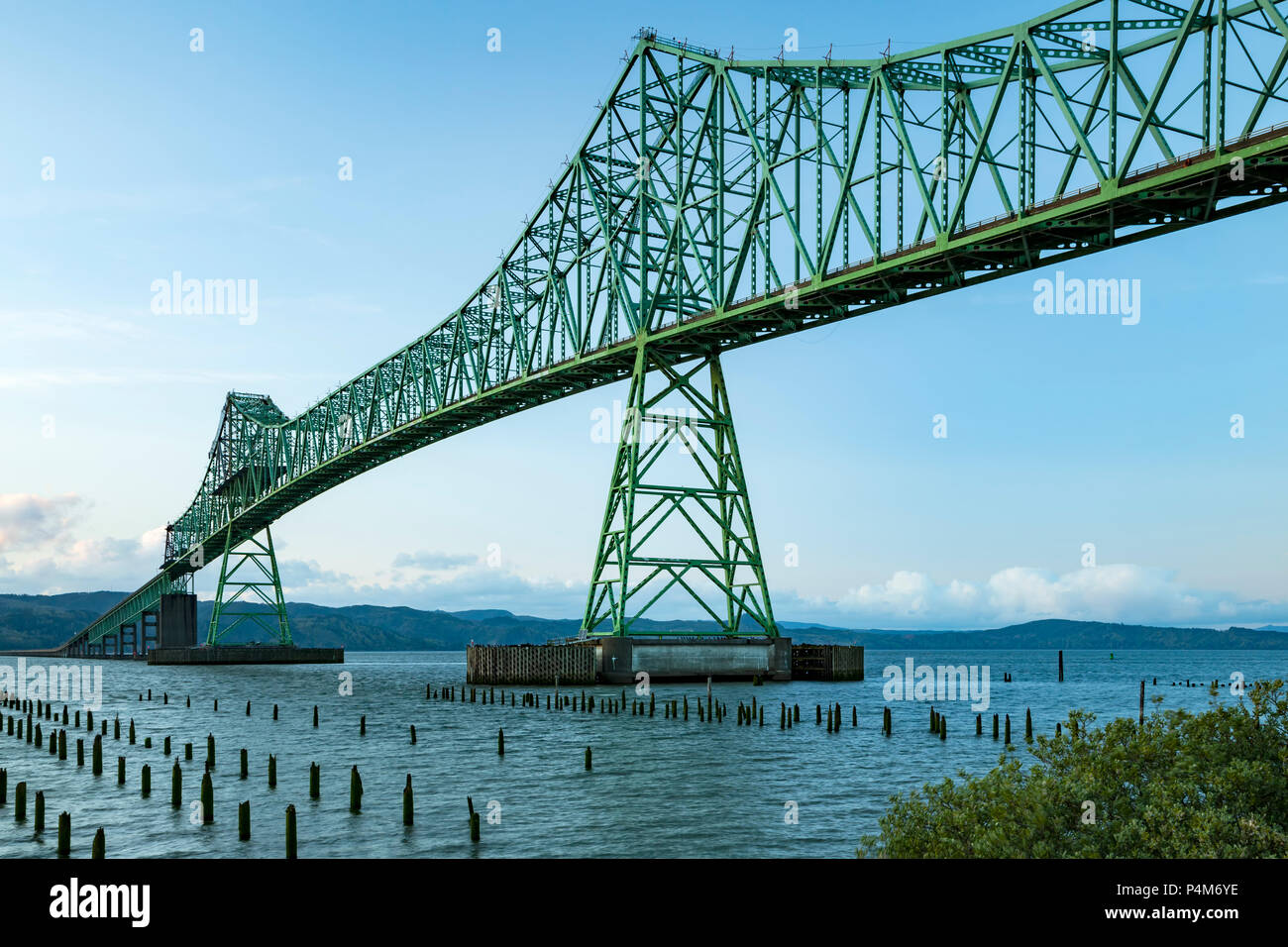 AstoriaMegler Bridge, Columbia River and wood pylons, Astoria, Oregon