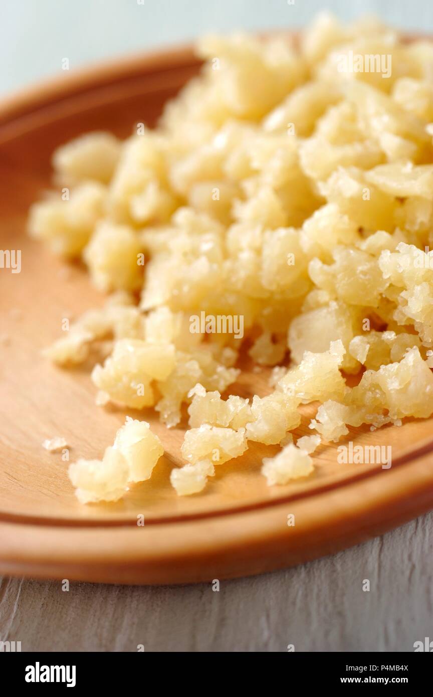 Tyrolean grey cheese, grated Stock Photo