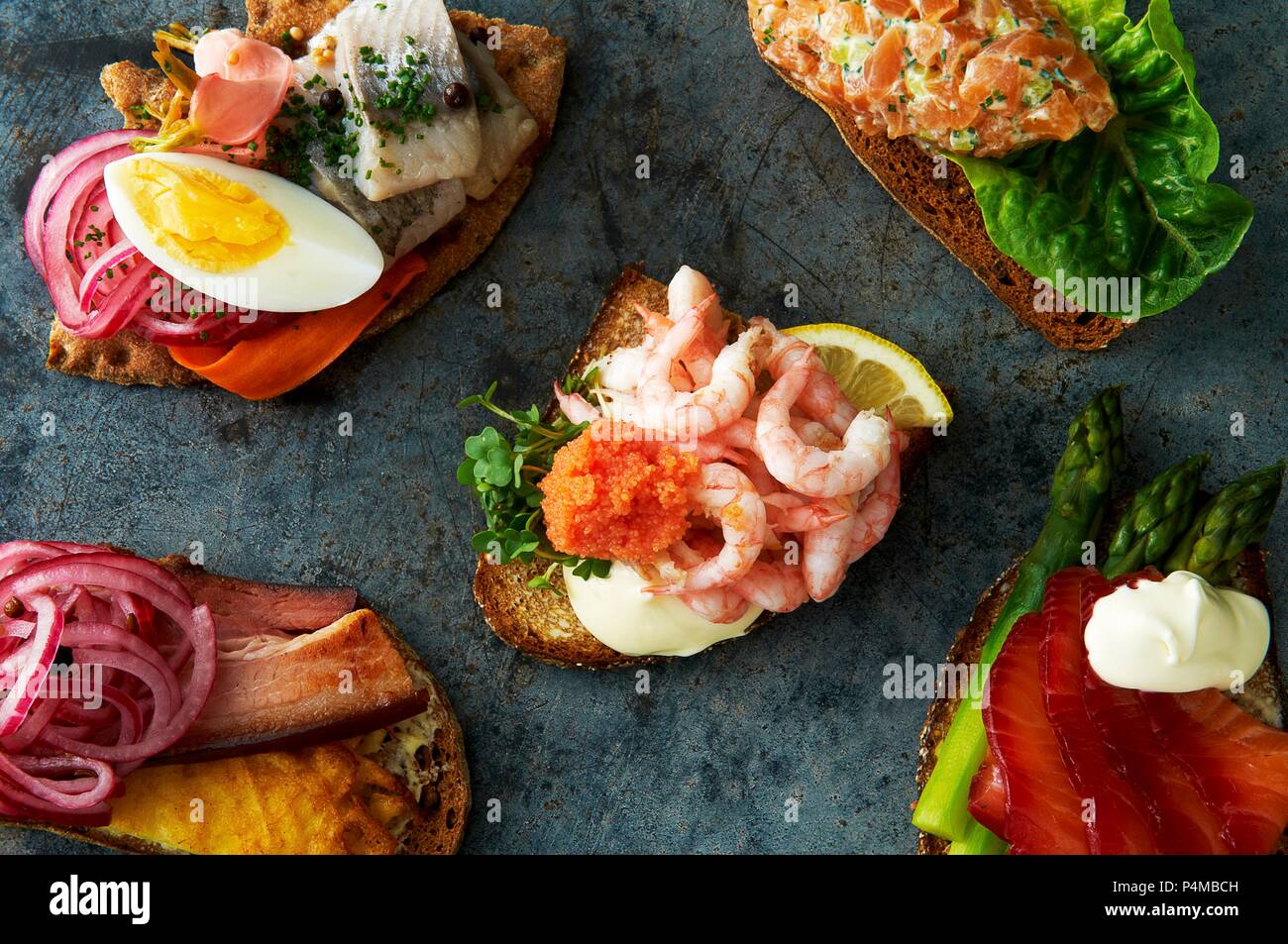 Smörgasar (Swedish open sandwiches) Stock Photo