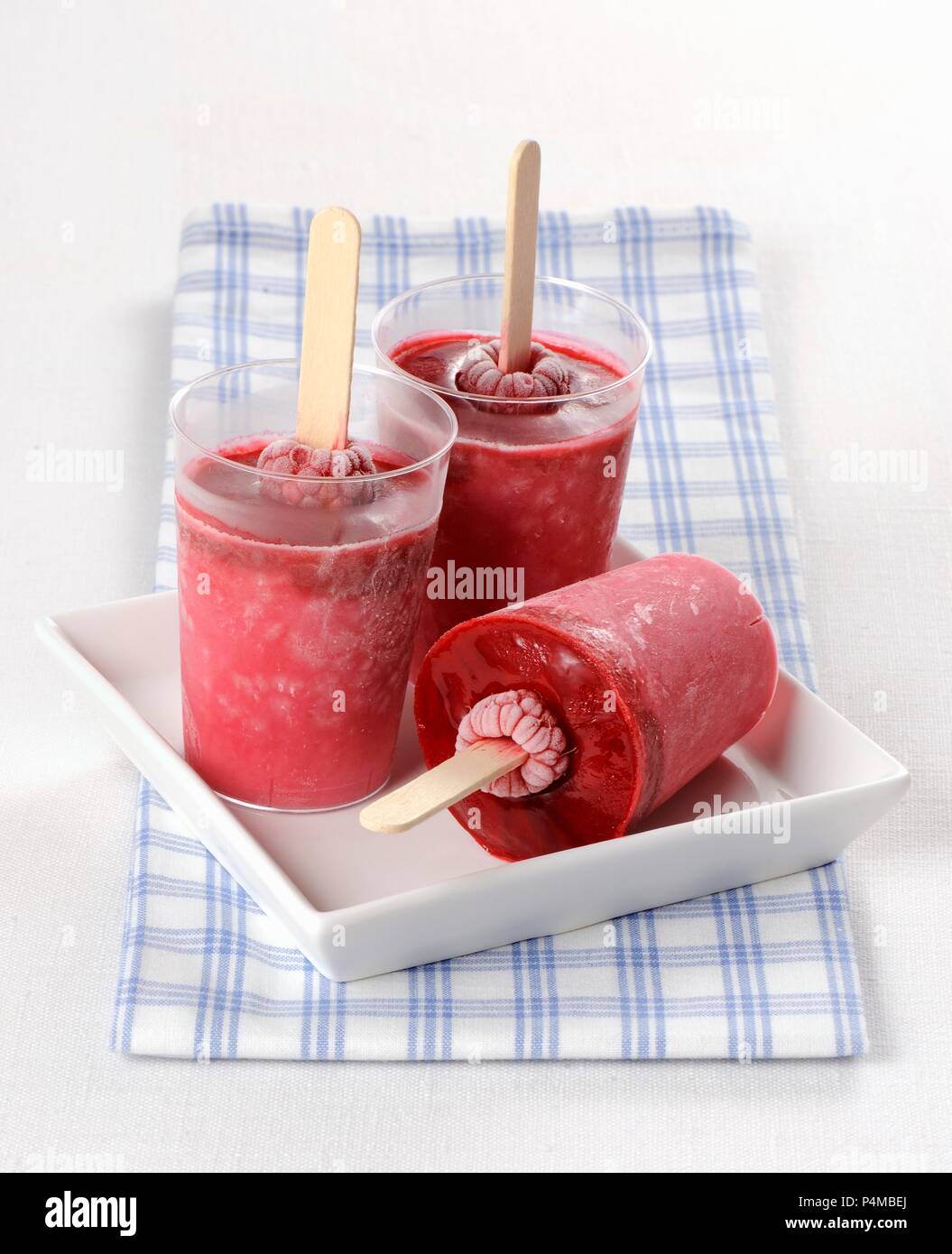 Homemade raspberry ice cream sticks Stock Photo