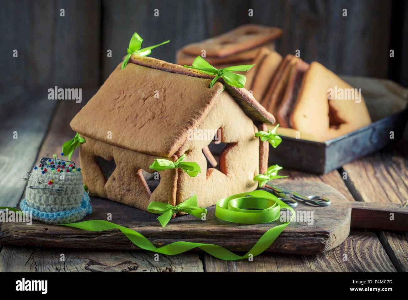 A homemade gingerbread house for Christmas Stock Photo