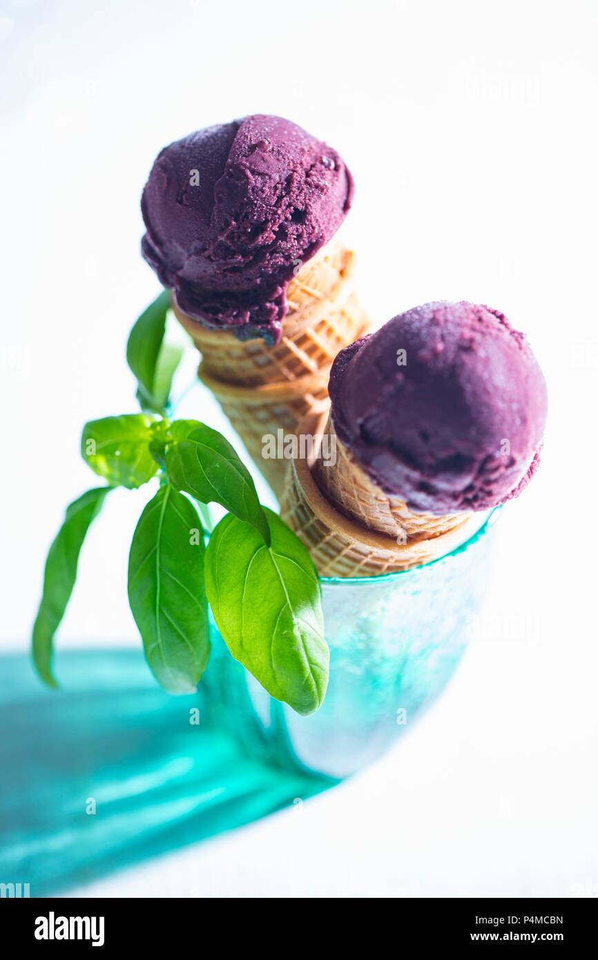 Acai ice cream in cones Stock Photo Alamy