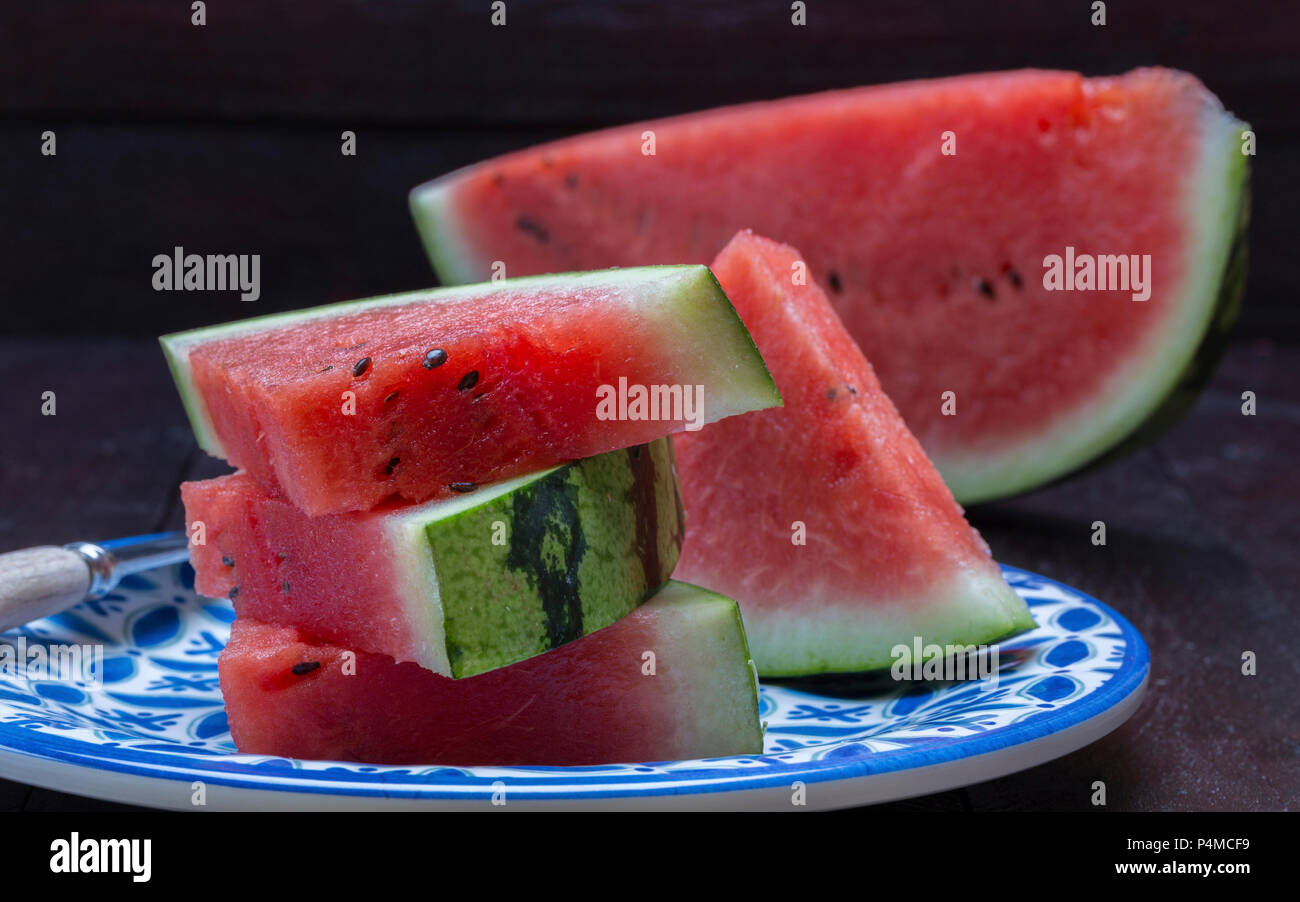 Watermelon pieces on a plate Stock Photo