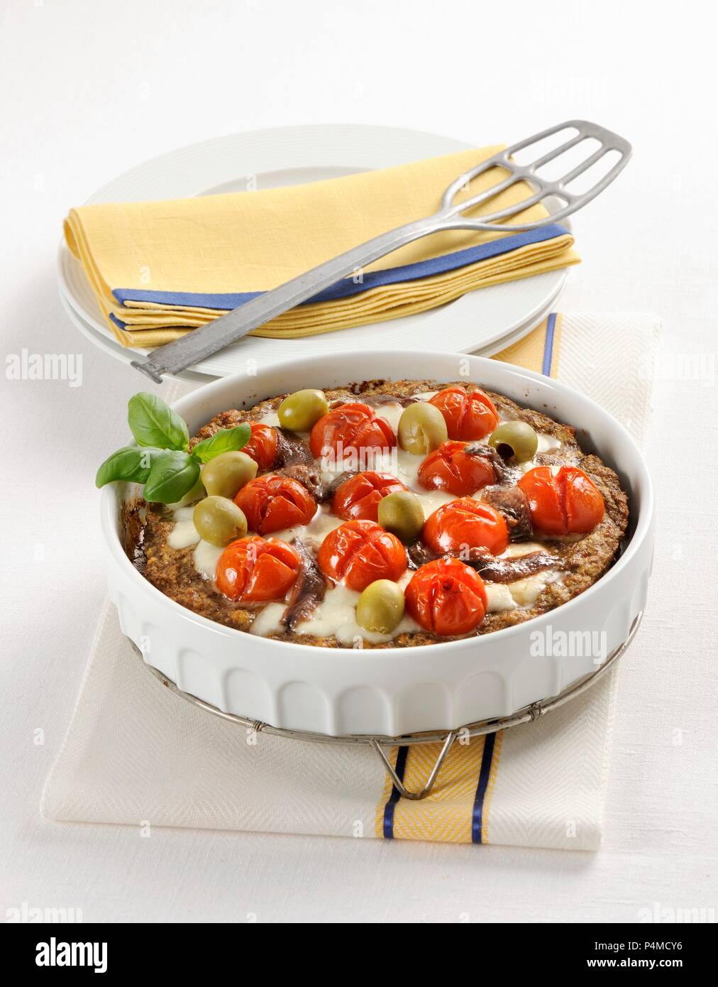 Pizza di carne (minced meat pizza, Italy) Stock Photo