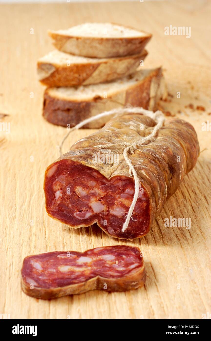 Soppressata di Martina Franca (Salami from Calabria, Italy Stock Photo