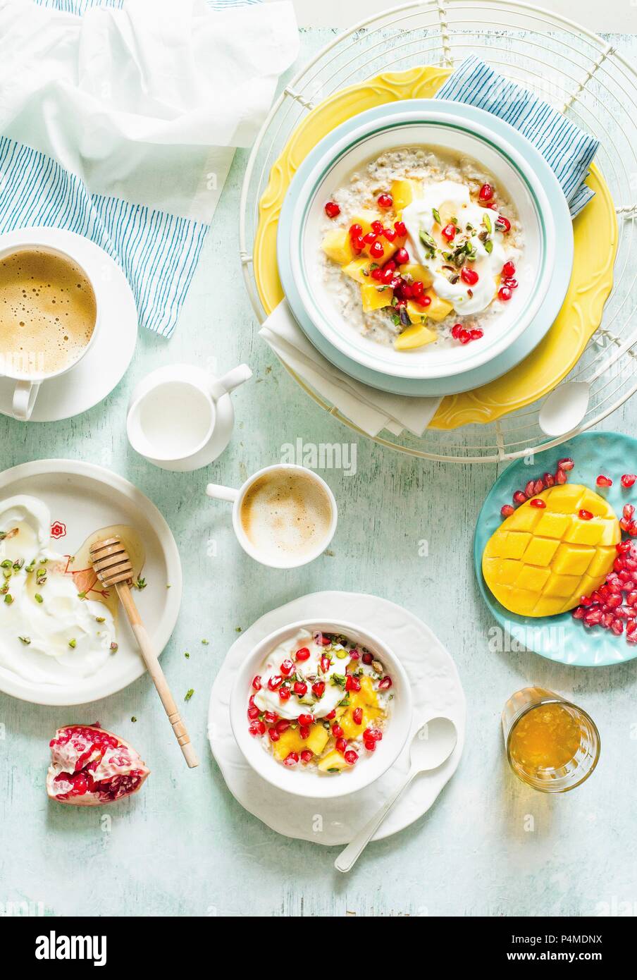 Pomegranate mango bircher muesli Stock Photo