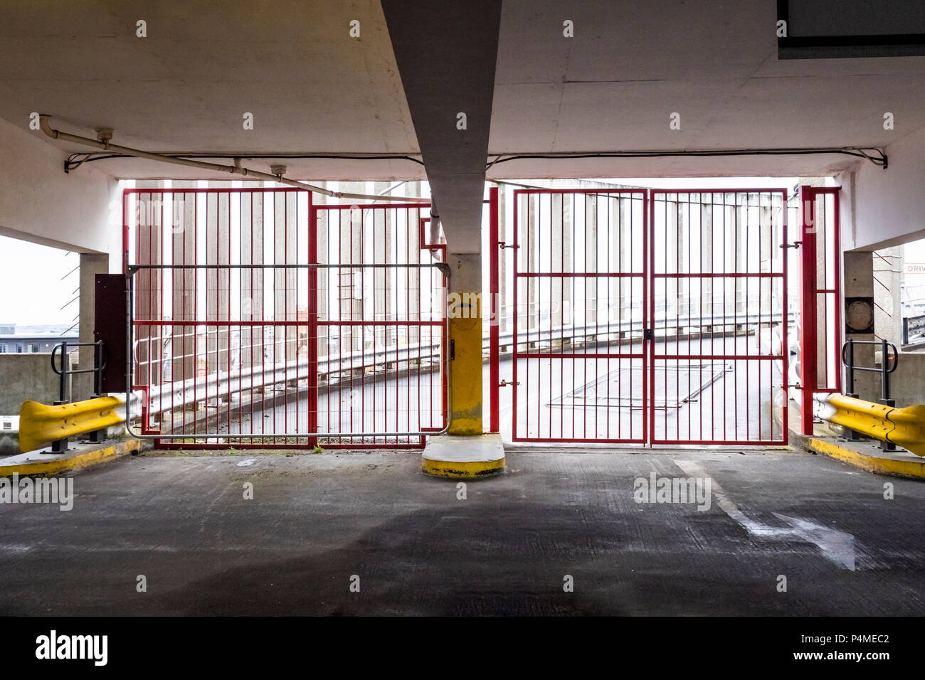 Gates blocking the ramp to the top level inside Manors multi storey car
