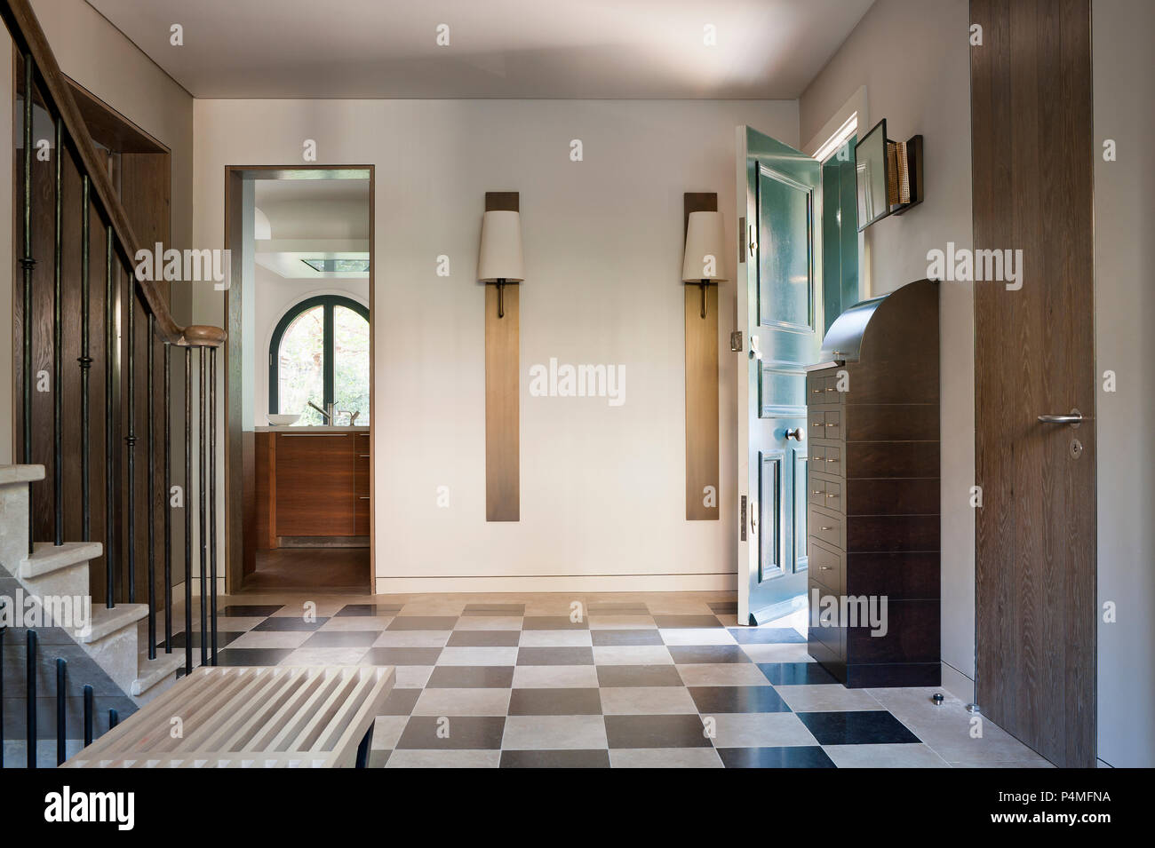 Entrance hall with tiled floor Stock Photo