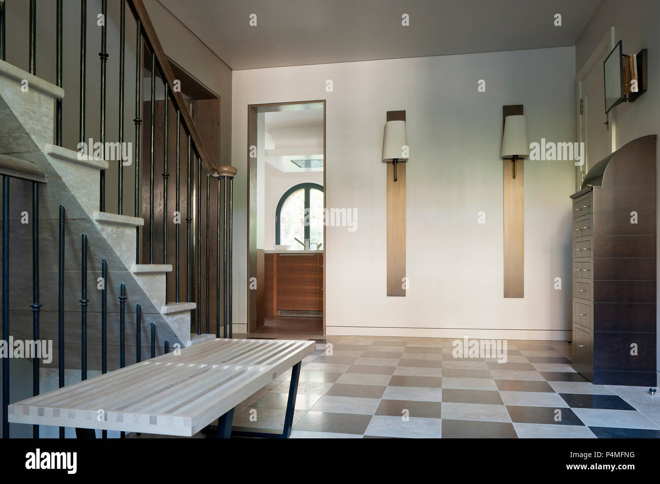 Entrance hall with tiled floor Stock Photo