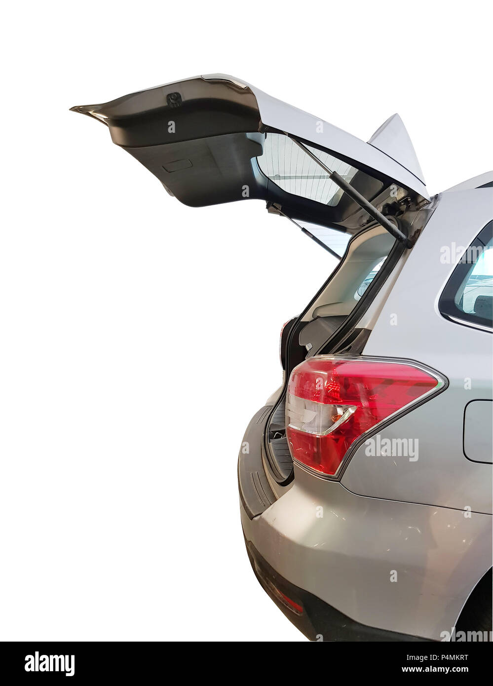 Hatchback car, open car trunk isolated on white background with