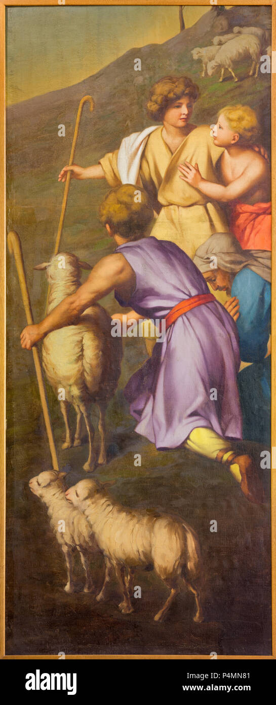 REGGIO EMILIA, ITALY - APRIL 12, 2018: The painting of sheepherds in church Chiesa dei Cappuchini by Padre Angelico da Villarotta (1900 - 1987). Stock Photo
