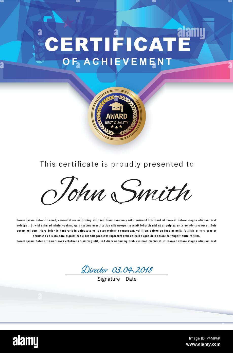 official white certificate with blue triangles and education design