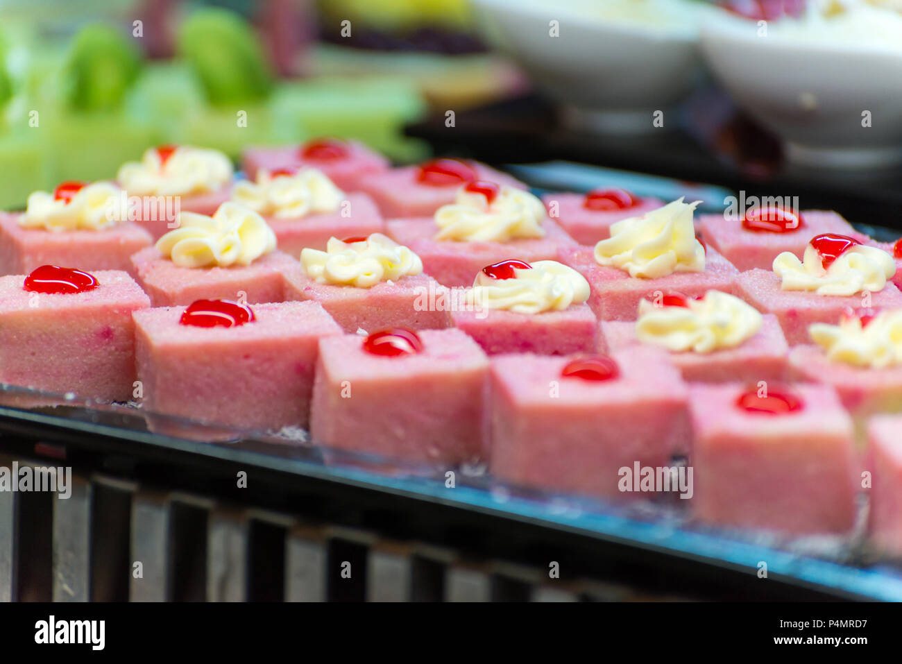 lot of fruit cakes on a buffet Stock Photo