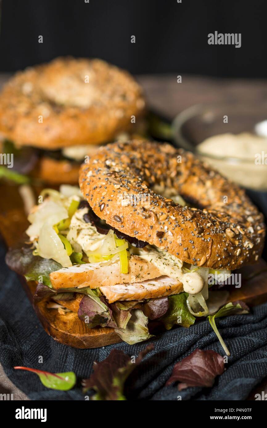 Turkey bagels with fennel and mayo Stock Photo Alamy