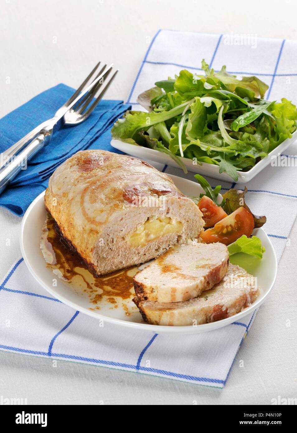 Turkey meat loaf with a green salad Stock Photo