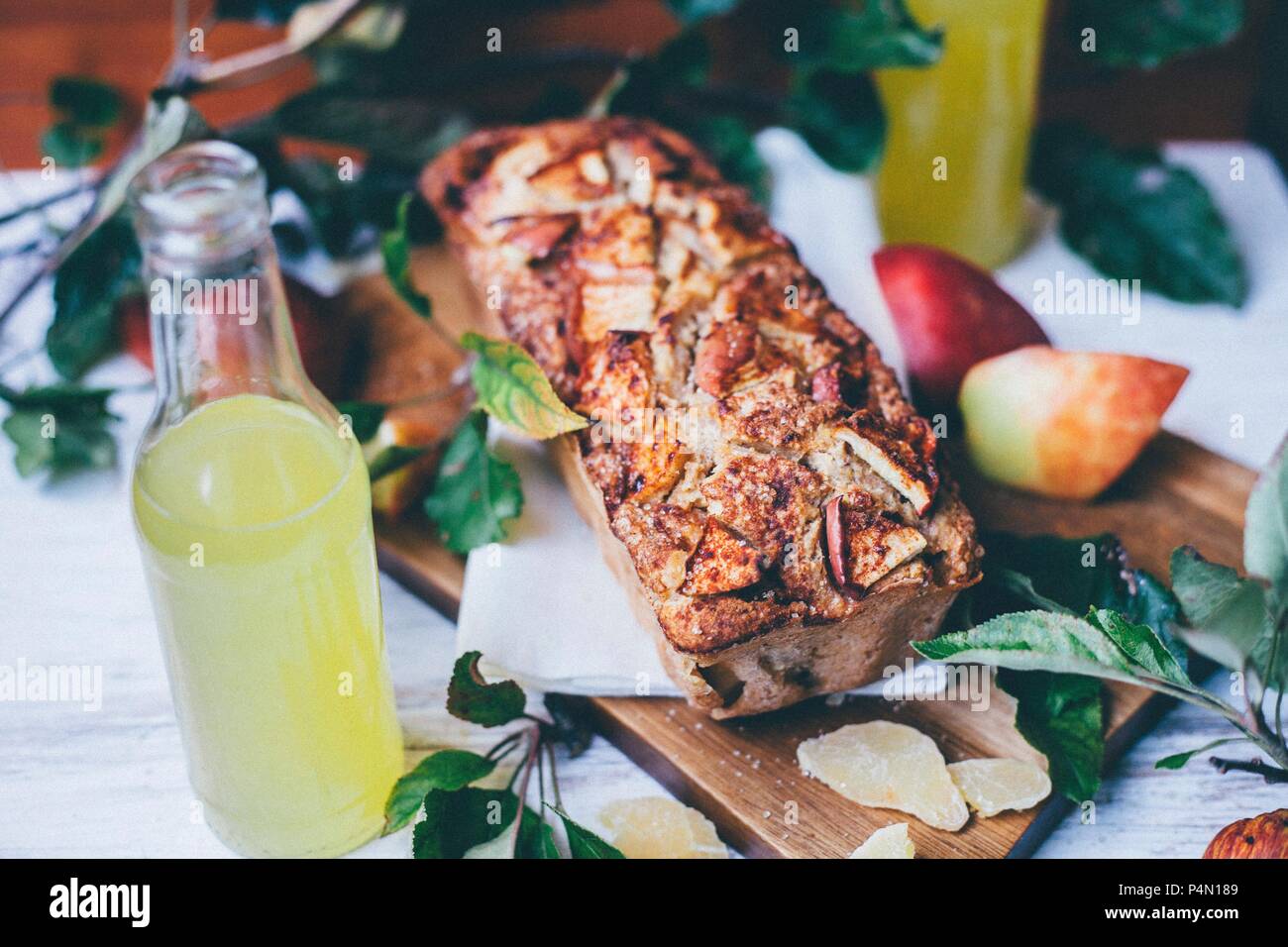 Wholegrain apple pie on a cutting board Stock Photo