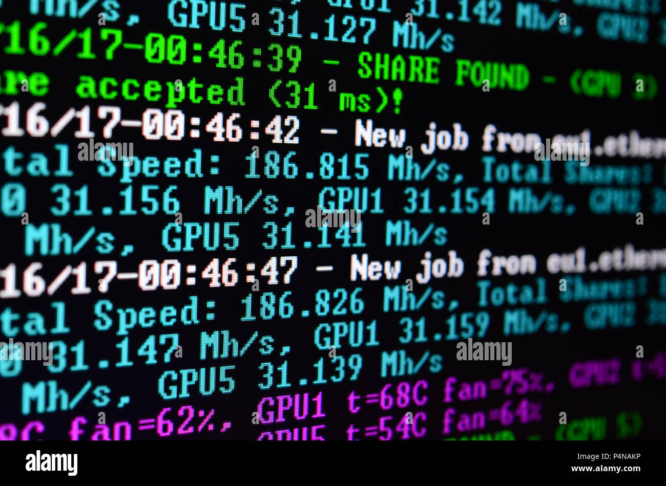 Macro snapshot of the program interface for crypto currency mining on the  monitor of an office computer. The concept of mining bitcoins. The flow of  i Stock Photo - Alamy