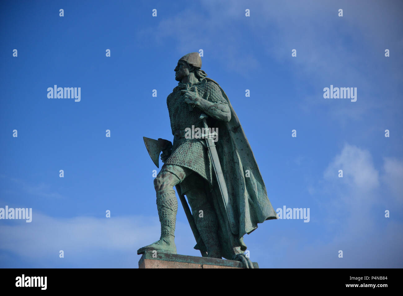 Statue of famous Norse explorer Leif Erikson or Leif Ericson from Iceland, the first known European to have discovered continental North America. Stock Photo